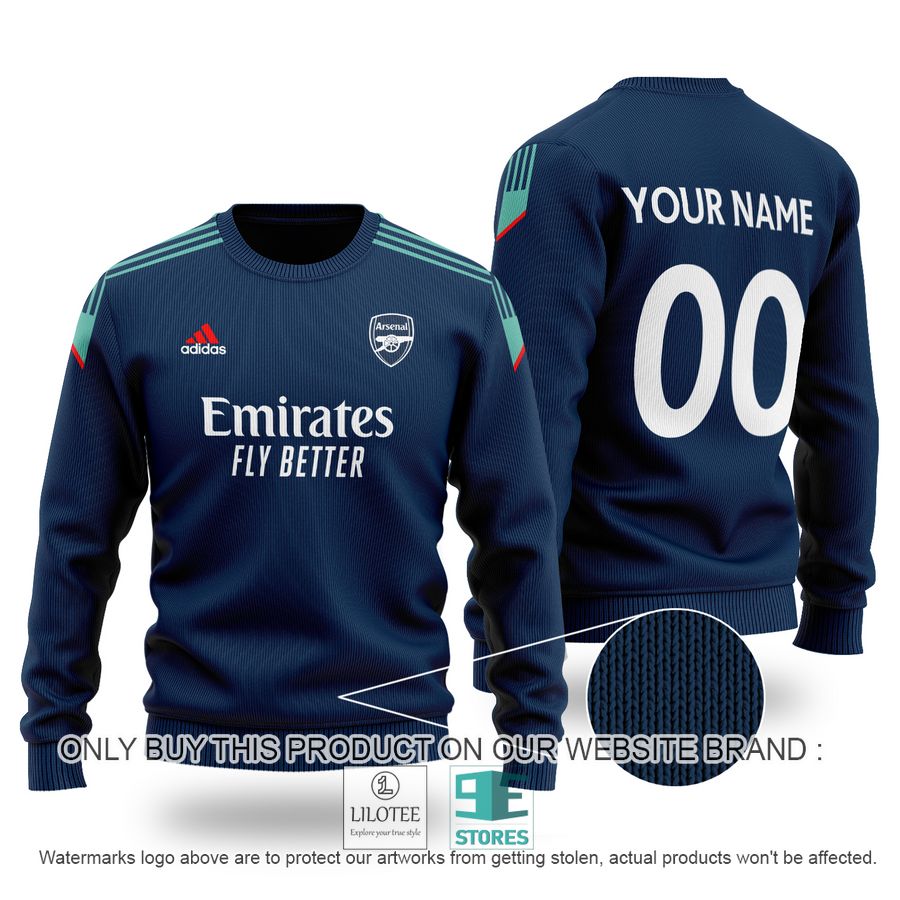 Personalized Arsenal FC Adidas Emirates Fly Better blue Ugly Christmas Sweater - LIMITED EDITION 9