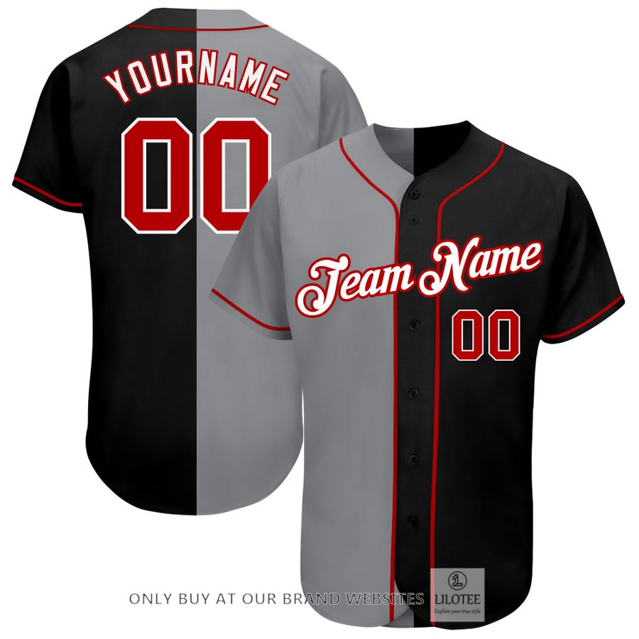 Personalized Black Red Gray Split Baseball Jersey - LIMITED EDITION 7
