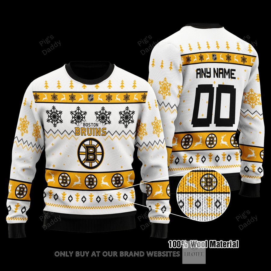 Personalized Boston Bruins White Wool Sweater 9