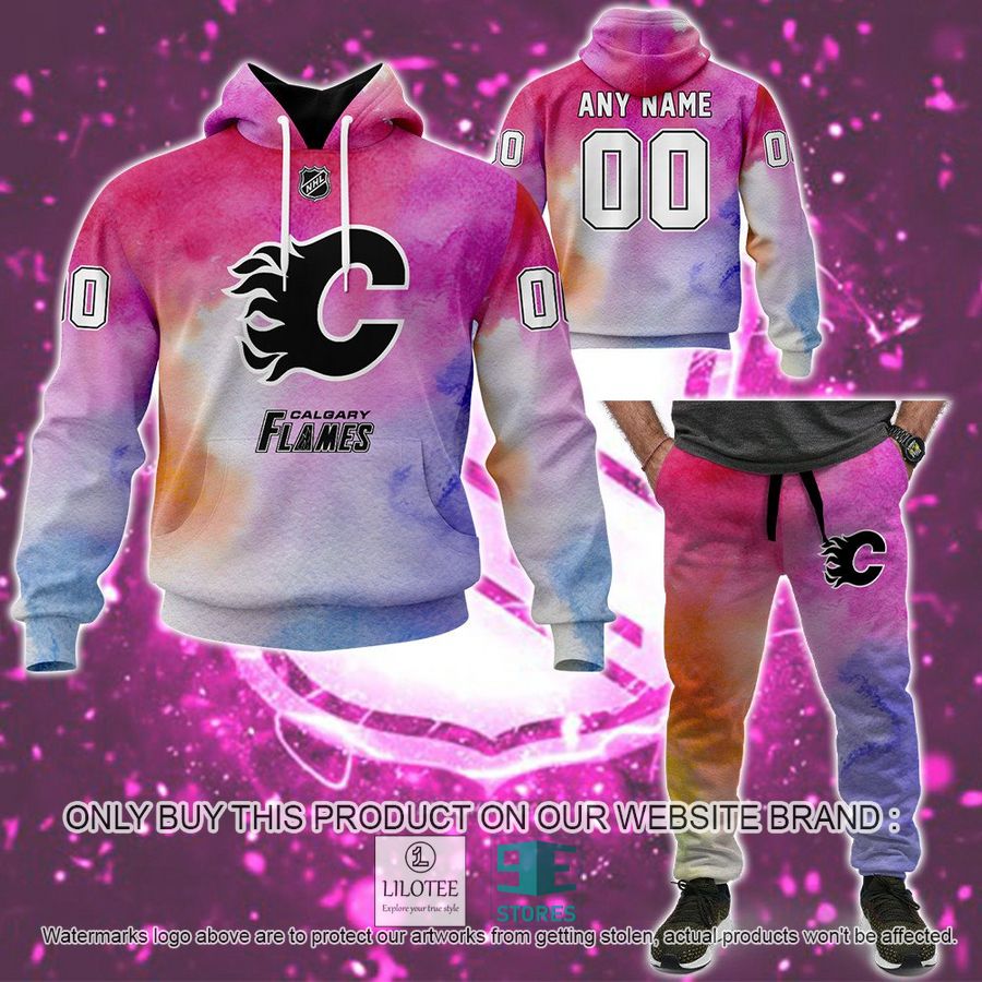 Personalized Breast Cancer Awareness NHL Calgary Flames Hoodie, Long Pants - LIMITED EDITION 8