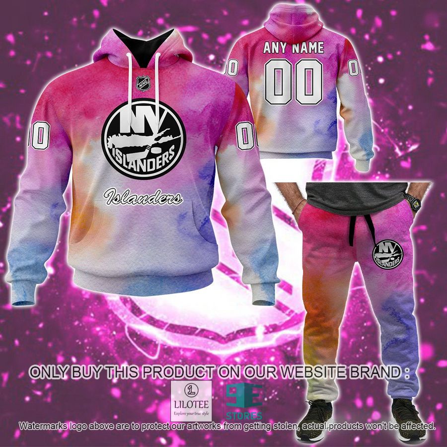 Personalized Breast Cancer Awareness NHL New York Islanders Hoodie, Long Pants - LIMITED EDITION 8