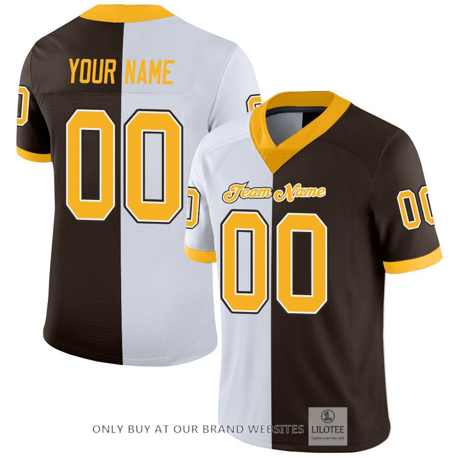Personalized Brown Gold-White Mesh Split Fashion Football Jersey - LIMITED EDITION 17