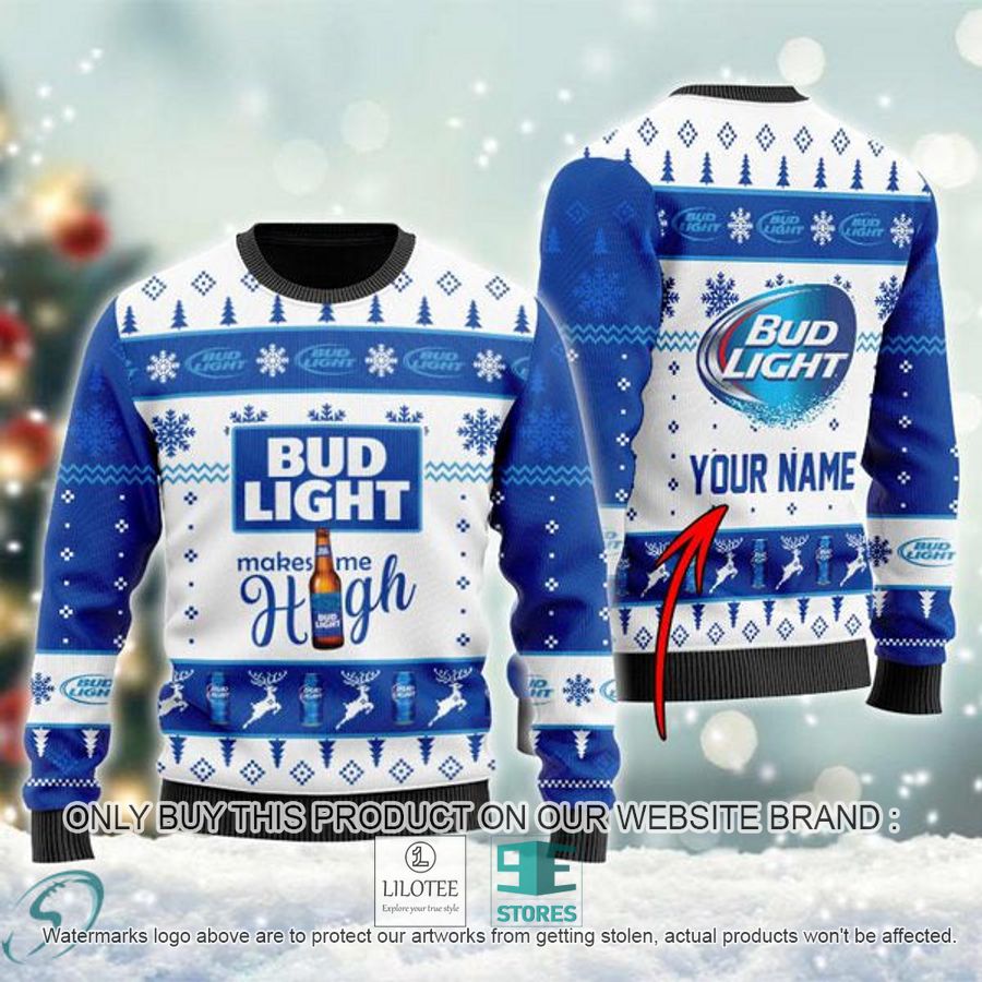 Personalized Bud Light Makes Me High Ugly Christmas Sweater - LIMITED EDITION 9