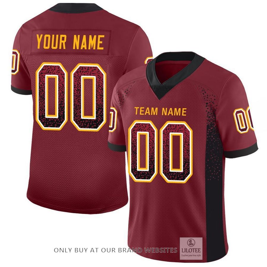 Personalized Burgundy Black Gold Mesh Drift Football Jersey - LIMITED EDITION 5