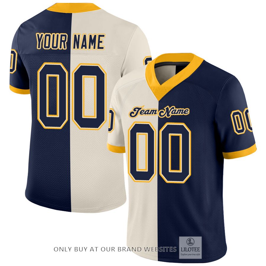 Personalized Cream Navy-Gold Mesh Split Fashion Football Jersey - LIMITED EDITION 16