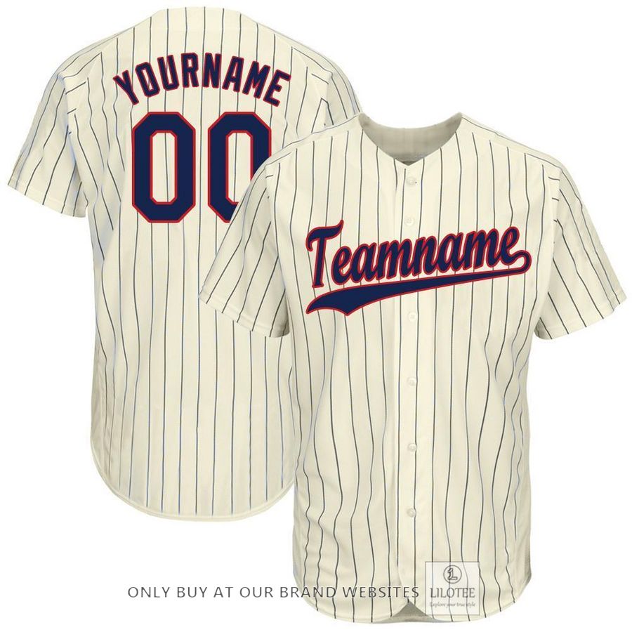 Personalized Cream Navy Pinstripe Navy Red Baseball Jersey - LIMITED EDITION 7