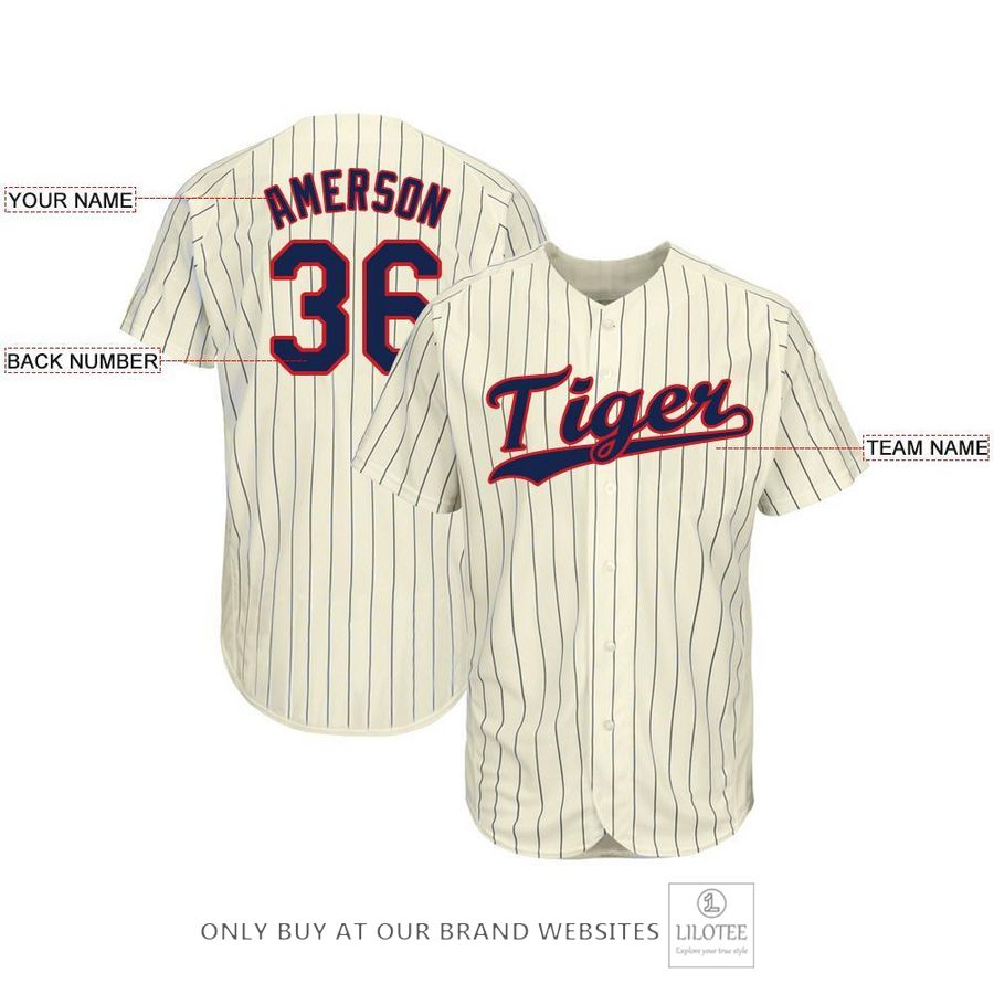 Personalized Cream Navy Pinstripe Navy Red Baseball Jersey - LIMITED EDITION 4 Personalized Cream Navy Pinstripe Navy Red Baseball Jersey - LIMITED EDITION - Image 4