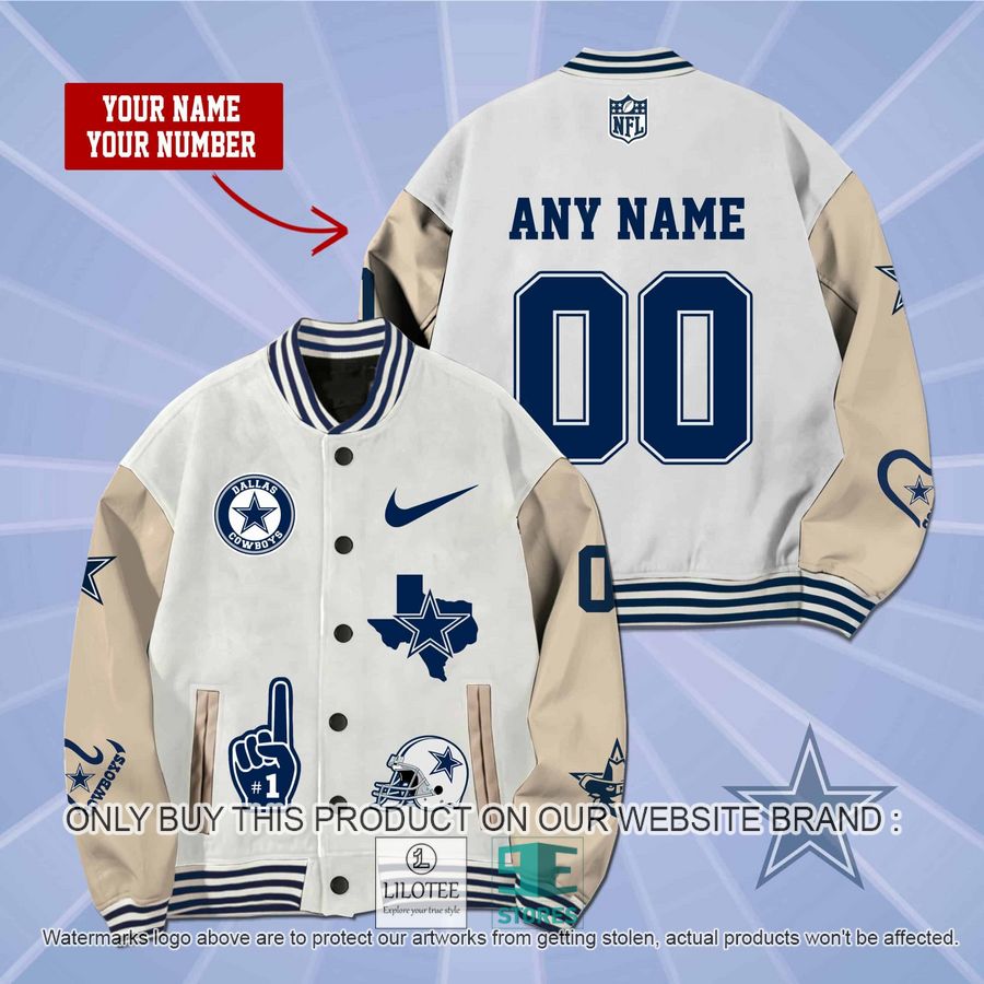 Personalized Dallas Cowboys white cream Nike Baseball Jacket - LIMITED EDITION 9