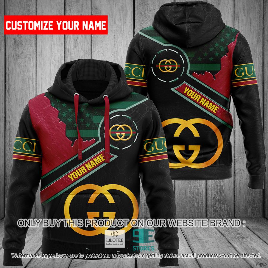 Personalized Gucci US Flag Green Black 3D All Over Print Hoodie 8