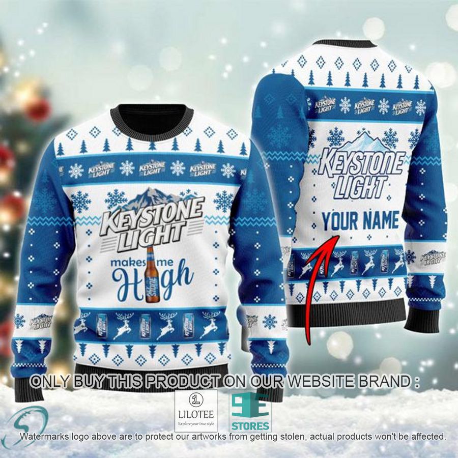 Personalized Keystone Light Makes Me High Ugly Christmas Sweater - LIMITED EDITION 9