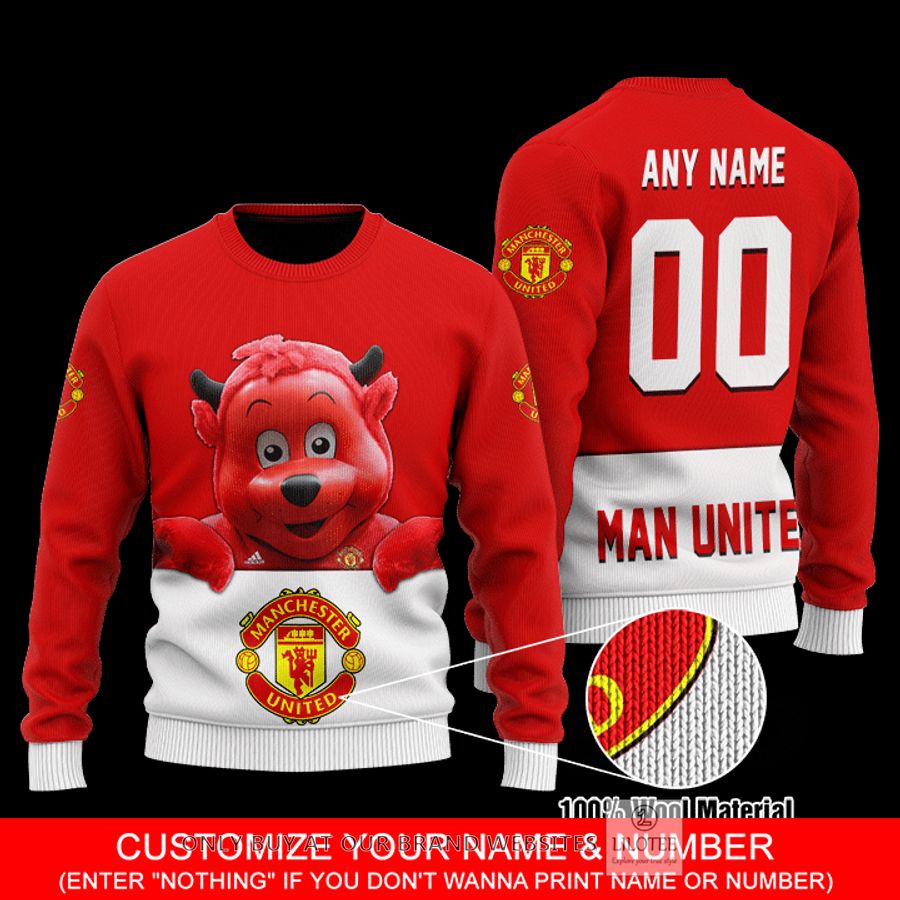 Personalized ManUnited Red White Wool Sweater 9