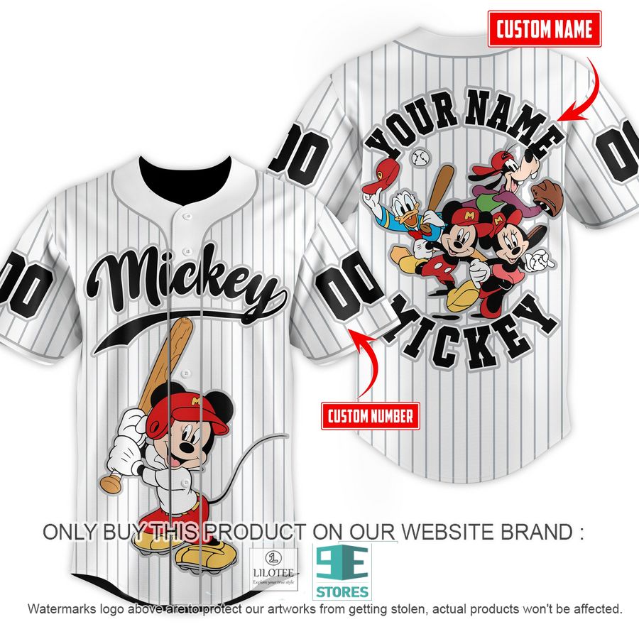 Personalized Mickey Mouse and Friends playing baseball Baseball Jersey 7