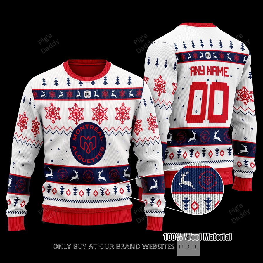 Personalized Montreal Alouettes White Red Wool Sweater 8