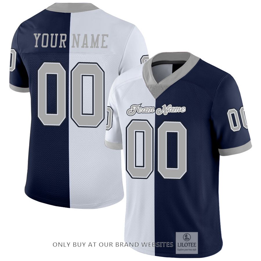 Personalized Navy Gray-White Mesh Split Fashion Football Jersey - LIMITED EDITION 16