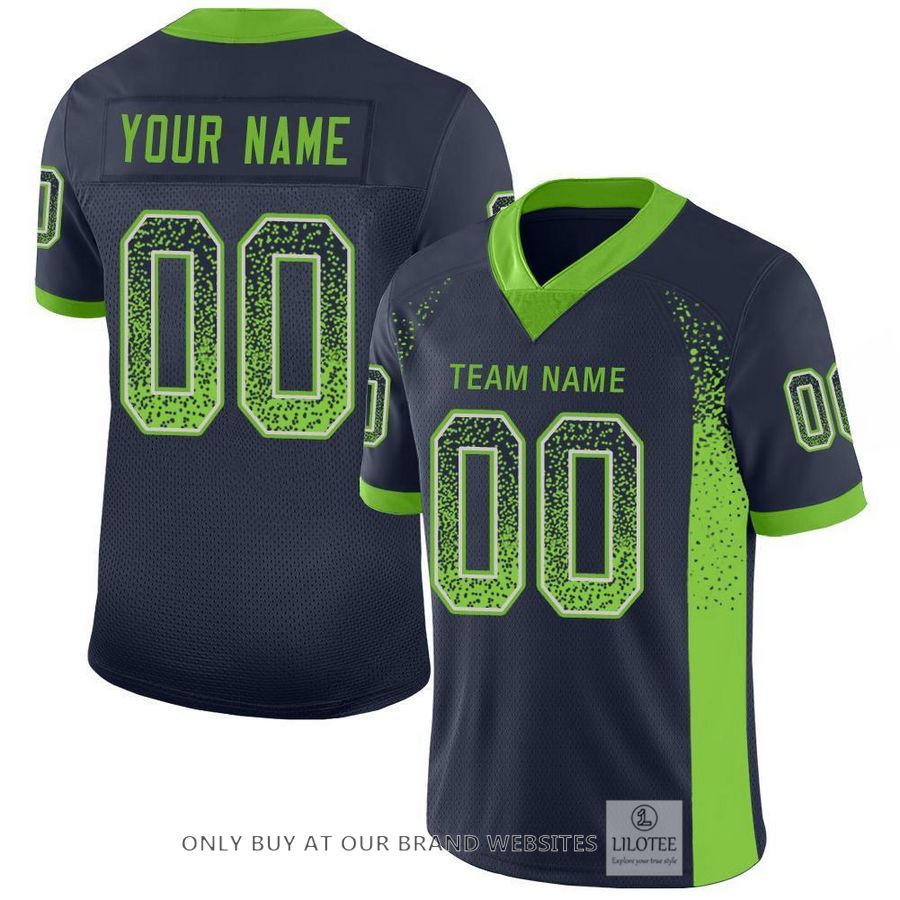 Personalized Navy Neon Green Gray Mesh Drift Football Jersey - LIMITED EDITION 5