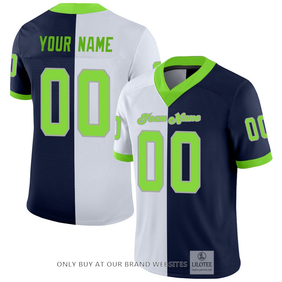 Personalized Navy Neon Green-White Mesh Split Fashion Football Jersey - LIMITED EDITION 16