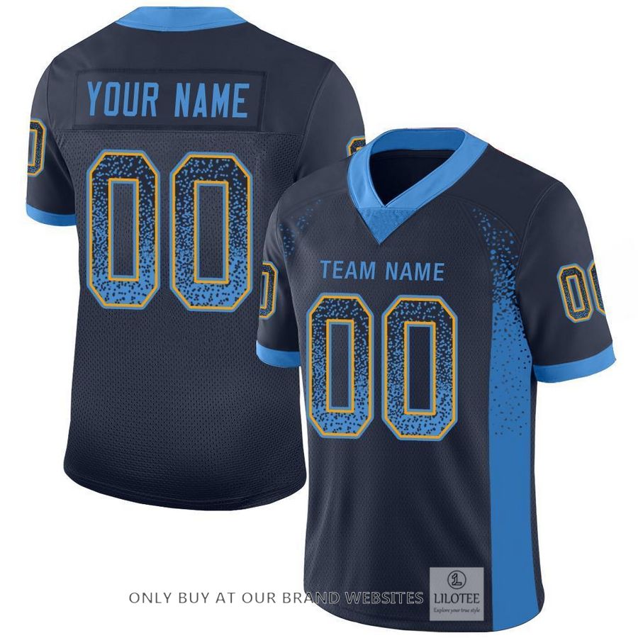 Personalized Navy Powder Blue Gold Mesh Drift Football Jersey - LIMITED EDITION 6