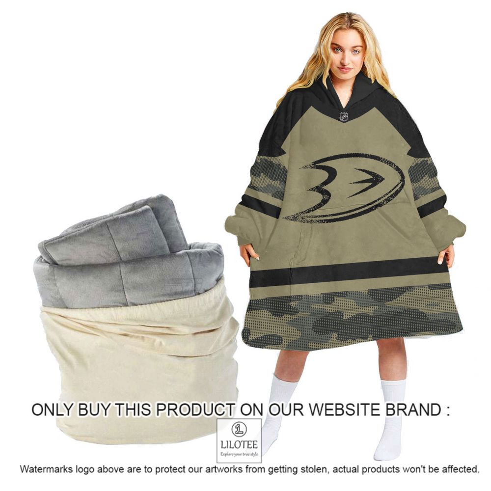 Personalized NHL Anaheim Ducks Military Jersey Camo Oodie Blanket Hoodie - LIMITED EDITION 16