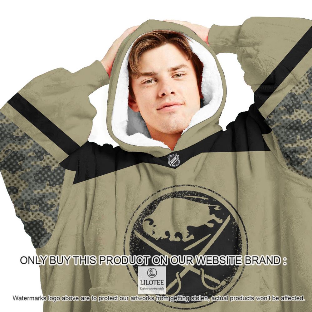 Alternative view of Personalized NHL Buffalo Sabres Military Jersey Camo Oodie Blanket Hoodie - LIMITED EDITION