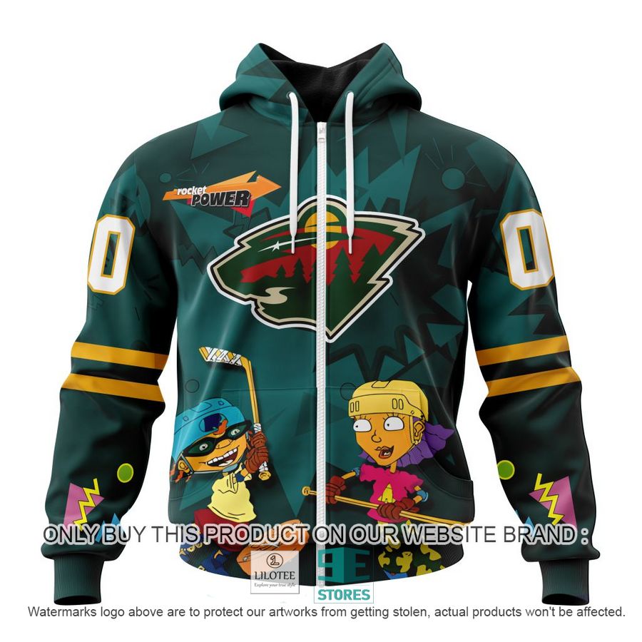 Alternative view of Personalized NHL Minnesota Wild Rocket Power 3D Full Printed Hoodie, Shirt
