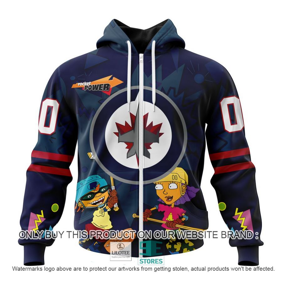 Alternative view of Personalized NHL Winnipeg Jets Rocket Power 3D Full Printed Hoodie, Shirt