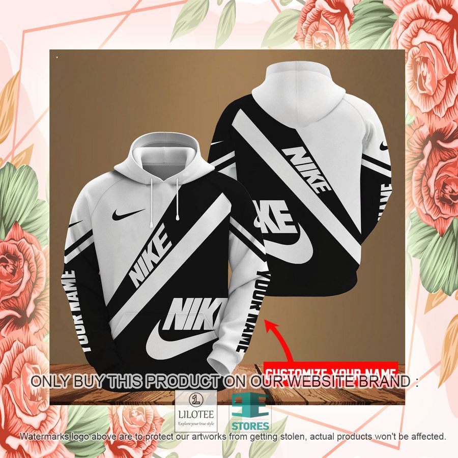 Alternative view of Personalized Nike logo brand black white 3D Hoodie - LIMITED EDITION