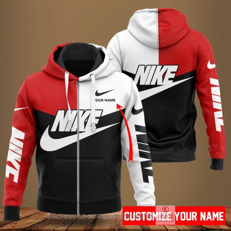 Personalized Nike Red White Zipper Hoodie 3