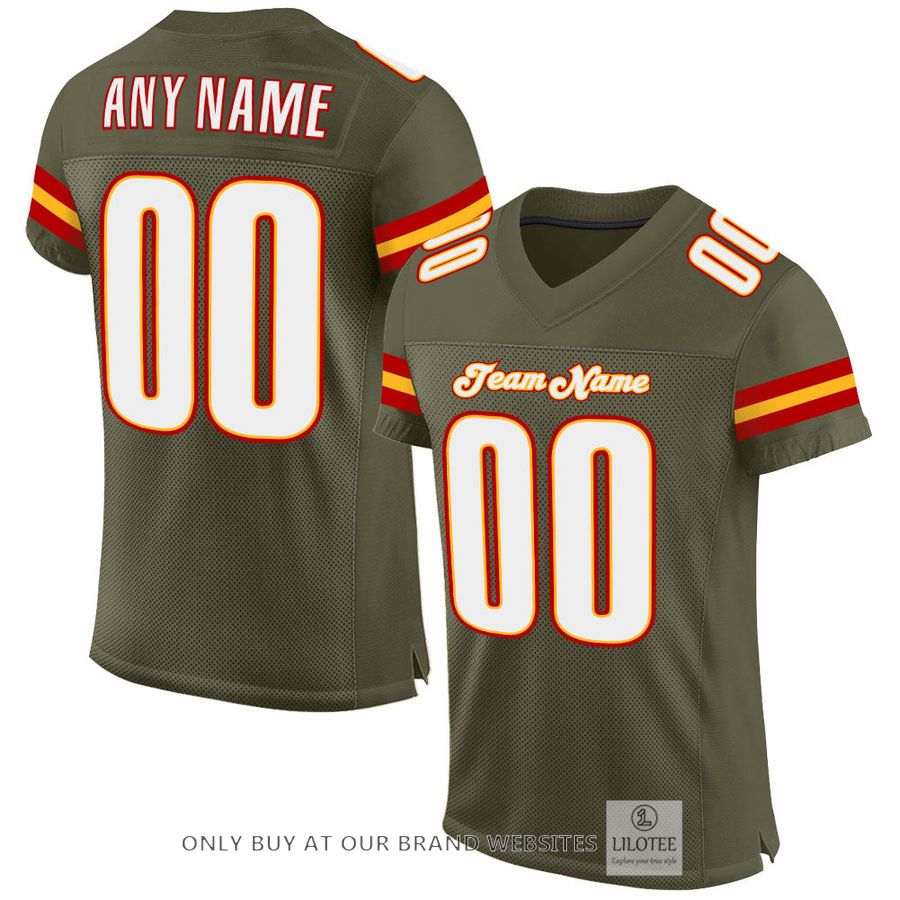 Personalized Olive White-Gold Salute To Service Football Jersey - LIMITED EDITION 17