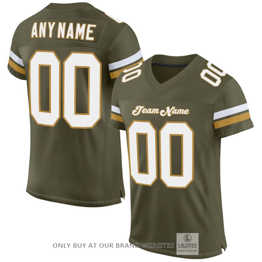 Personalized Olive White-Old Gold Salute To Service Football Jersey - LIMITED EDITION 16