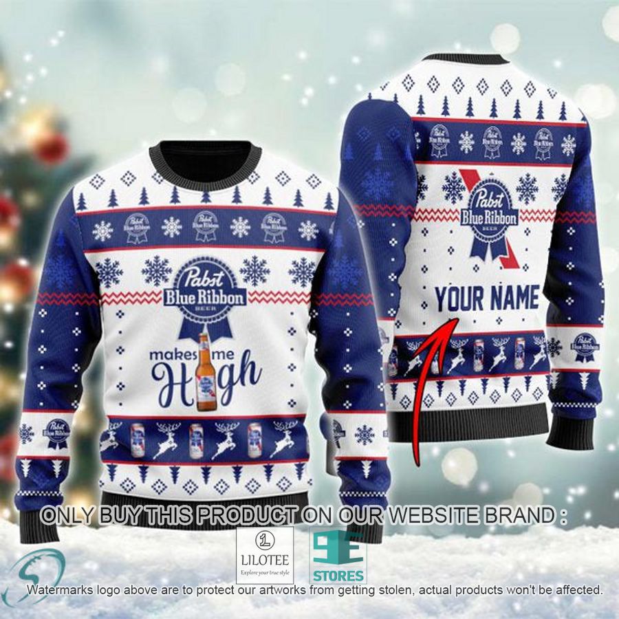 Personalized Pabst Blue Ribbon Makes Me High Ugly Christmas Sweater - LIMITED EDITION 8