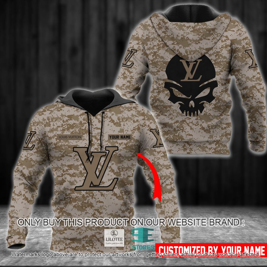 Personalized Punisher Skull Louis Vuitton Camo 3D All Over Print Hoodie 8