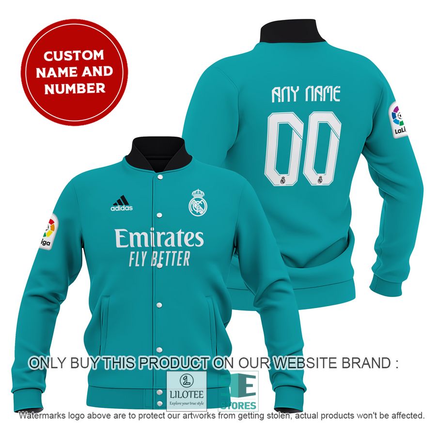 Personalized Real Madrid FC Adidas cyan Baseball Jacket - LIMITED EDITION 7