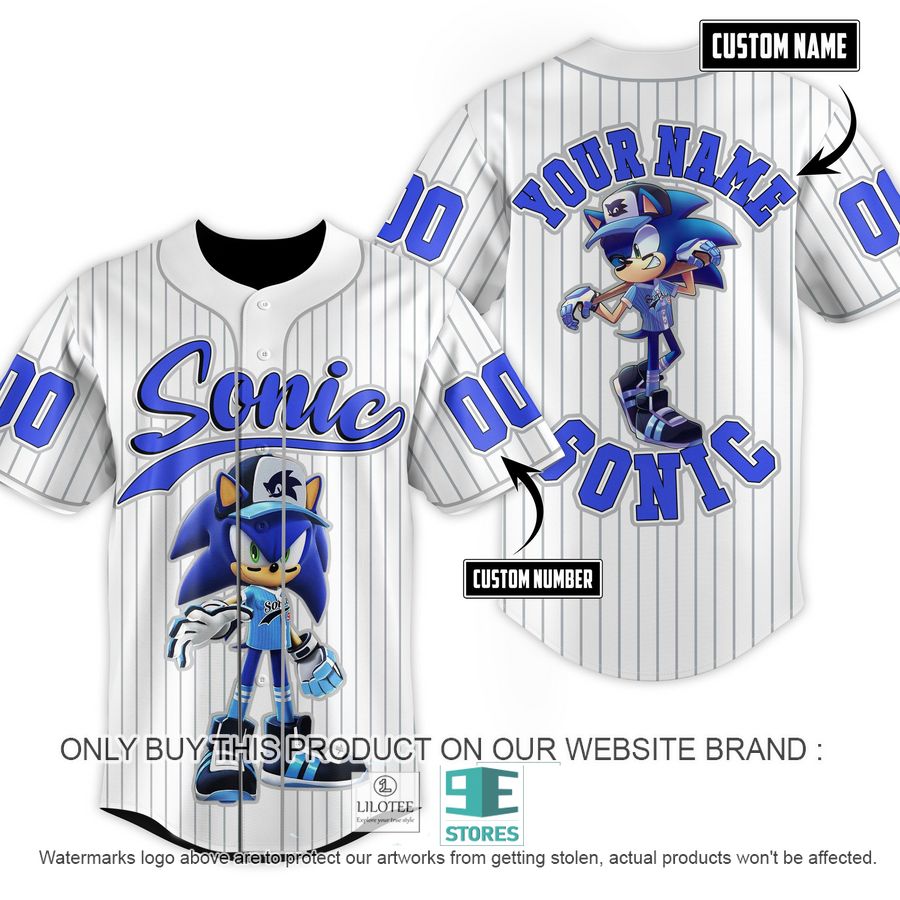 Personalized Sonic White Baseball Jersey 7