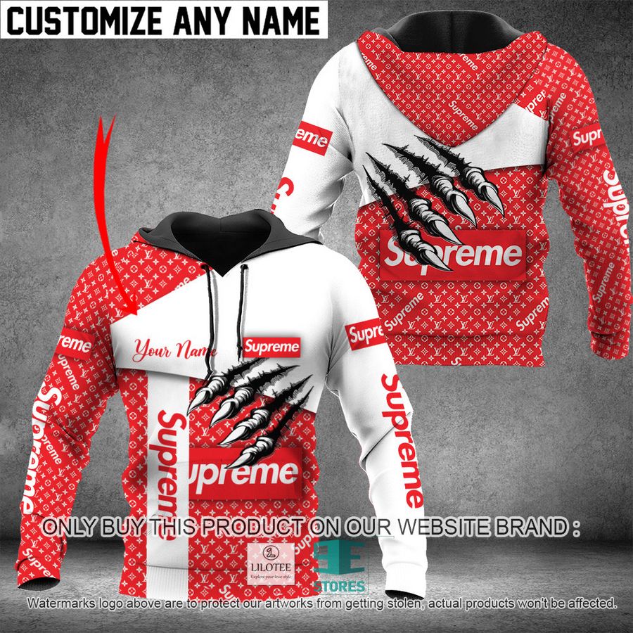 Personalized Supreme White Red 3D All Over Print Hoodie 8