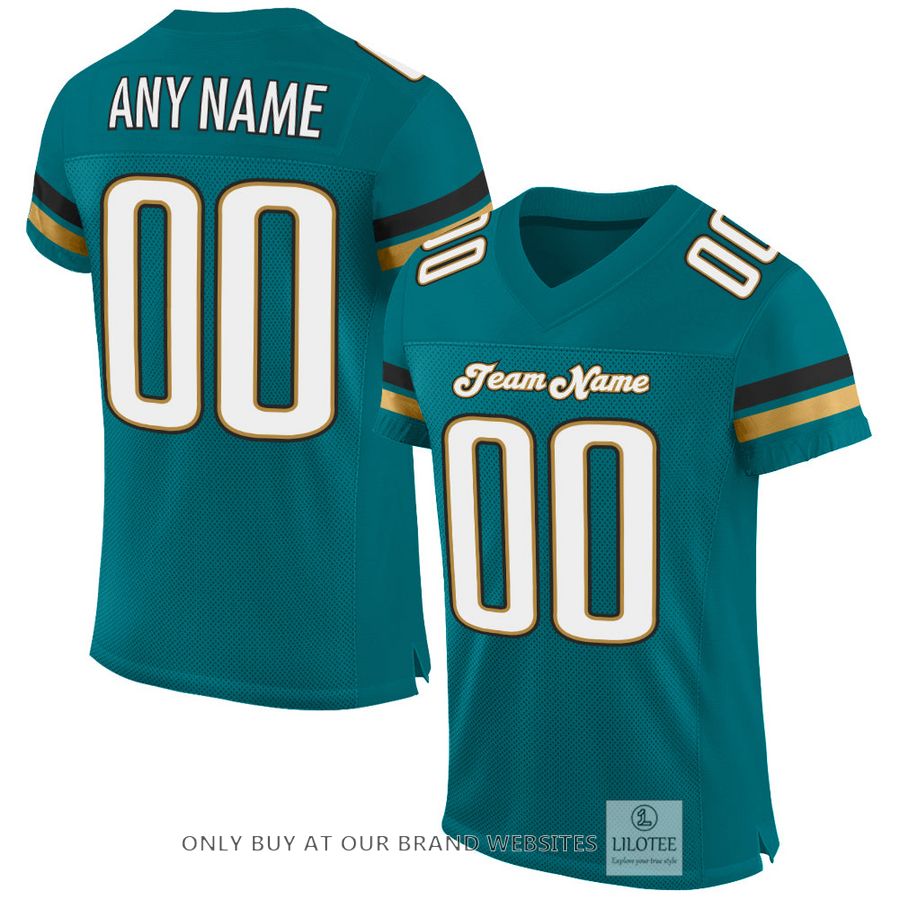 Personalized Teal White-Old Gold Football Jersey - LIMITED EDITION 16