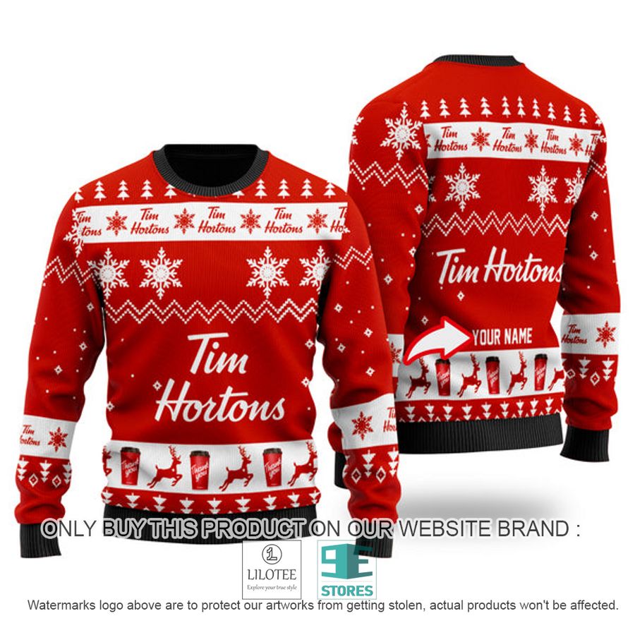 Personalized Tim Hortons red Ugly Christmas Sweater - LIMITED EDITION 9