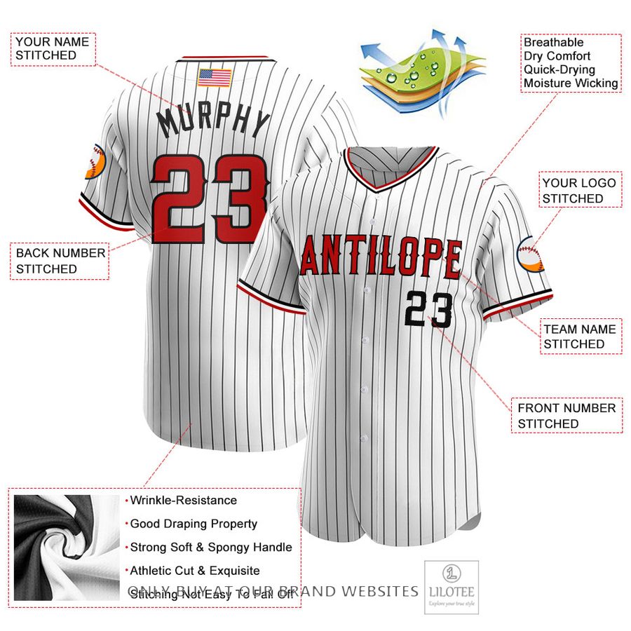 Personalized White Black Pinstripe Red Black American Flag Baseball Jersey - LIMITED EDITION 3 Personalized White Black Pinstripe Red Black American Flag Baseball Jersey - LIMITED EDITION - Image 3