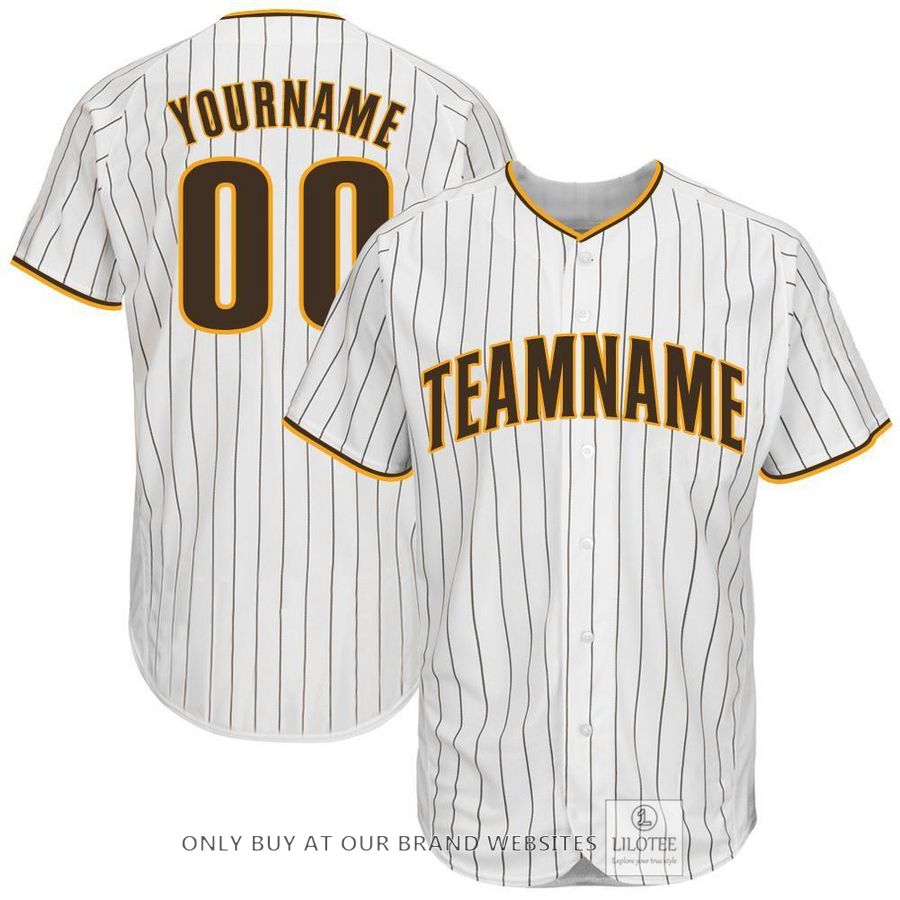 Personalized White Brown Pinstripe Brown Gold Baseball Jersey - LIMITED EDITION 7