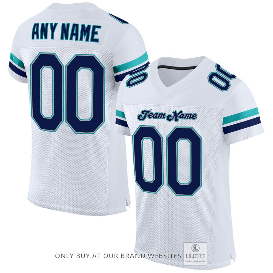 Personalized White Navy-Aqua Football Jersey - LIMITED EDITION 16