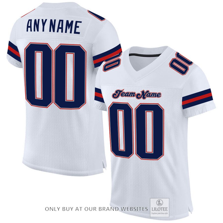 Personalized White Navy-Scarlet Football Jersey - LIMITED EDITION 33