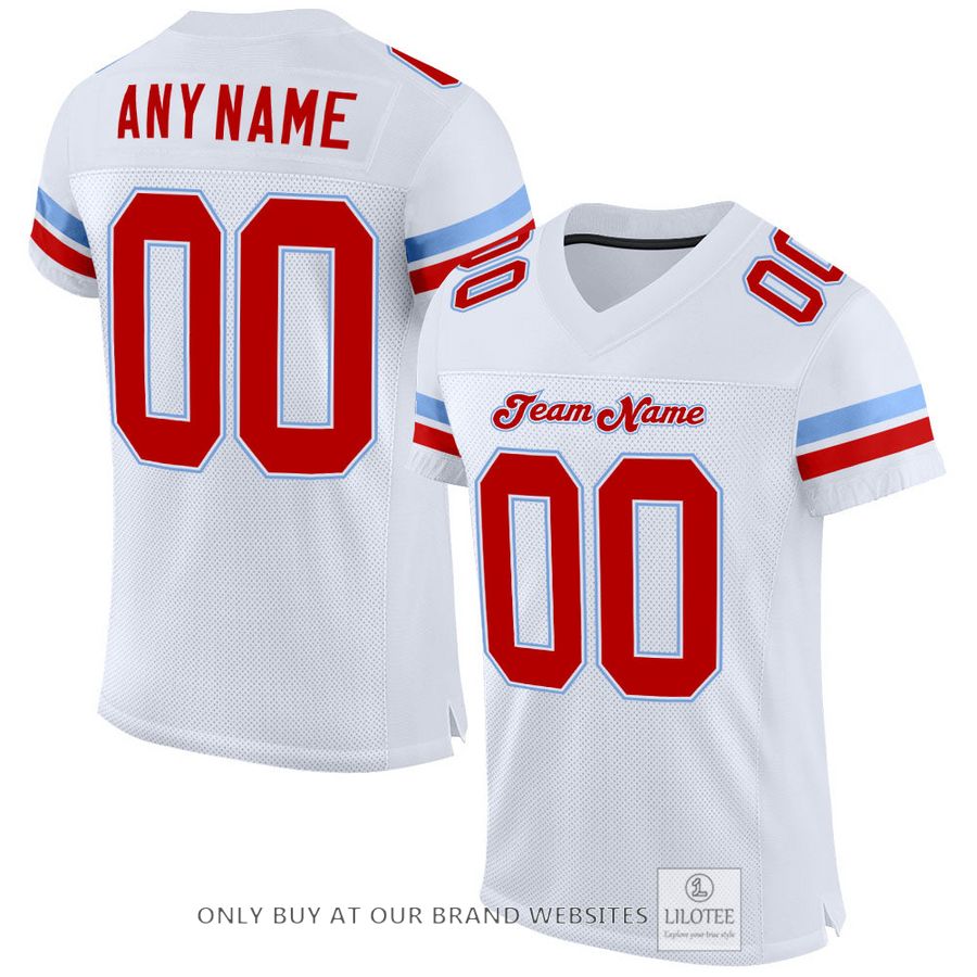 Personalized White Red-Light Blue Football Jersey - LIMITED EDITION 33