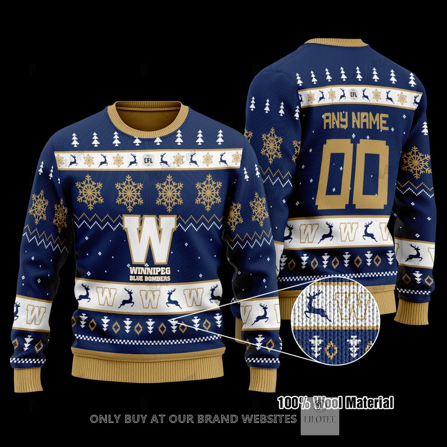 Personalized Winnipeg Blue Bombers Navy Wool Sweater 9