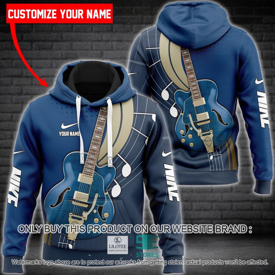 Pesonalized Guitar Music Nike Blue 3D All Over Print Hoodie 9