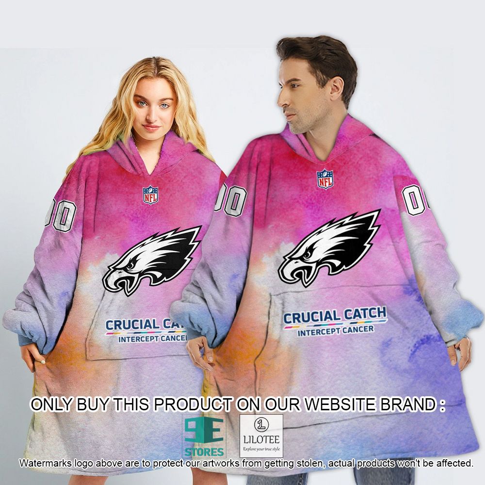 Philadelphia Eagles Crucial Catch Intercept Cancer Personalized Oodie Blanket Hoodie - LIMITED EDITION 12