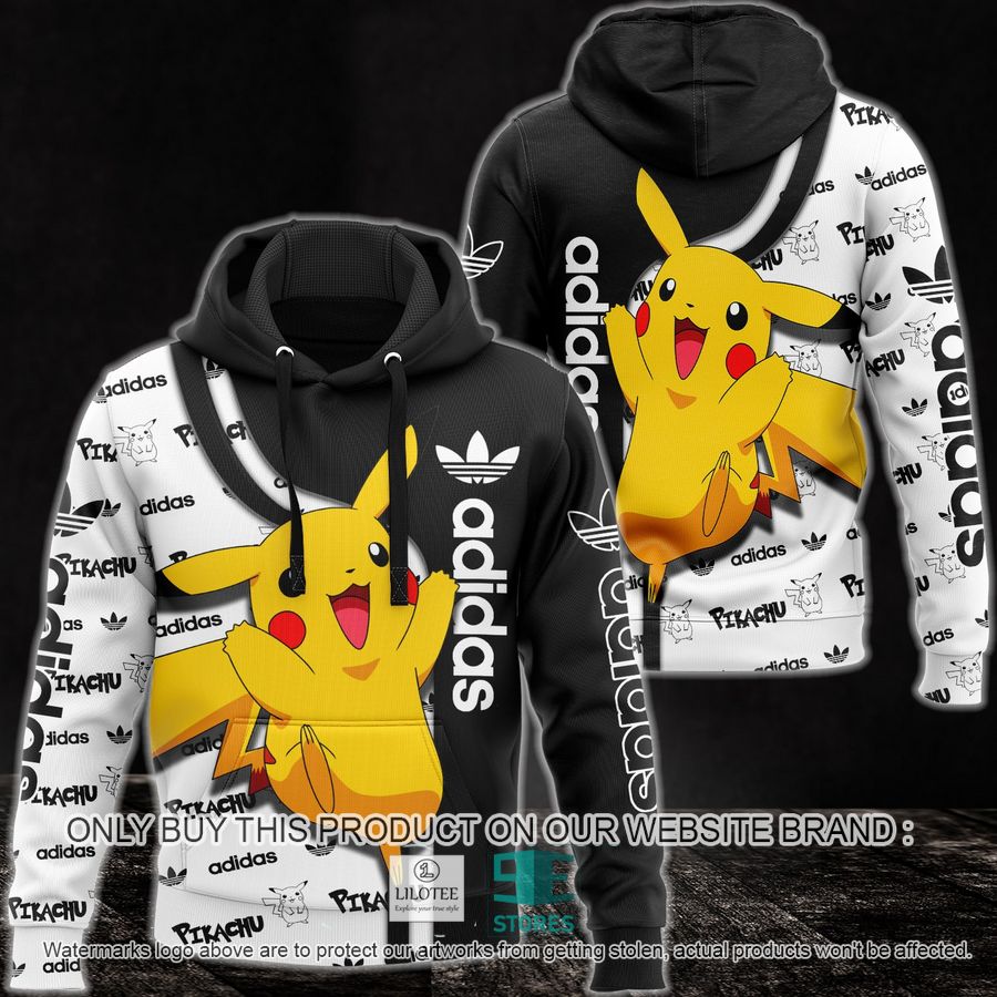 Pikachu Adidas Black White 3D All Over Print Hoodie 8