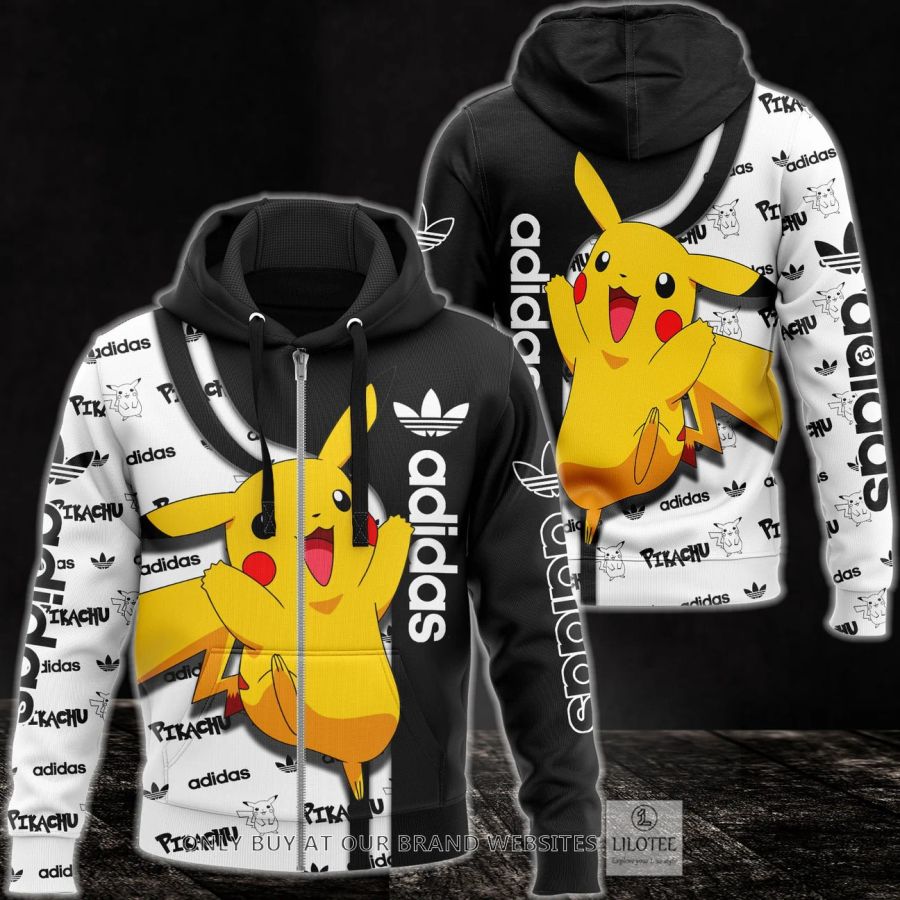 Pikachu Adidas Black White Zipper Hoodie 3