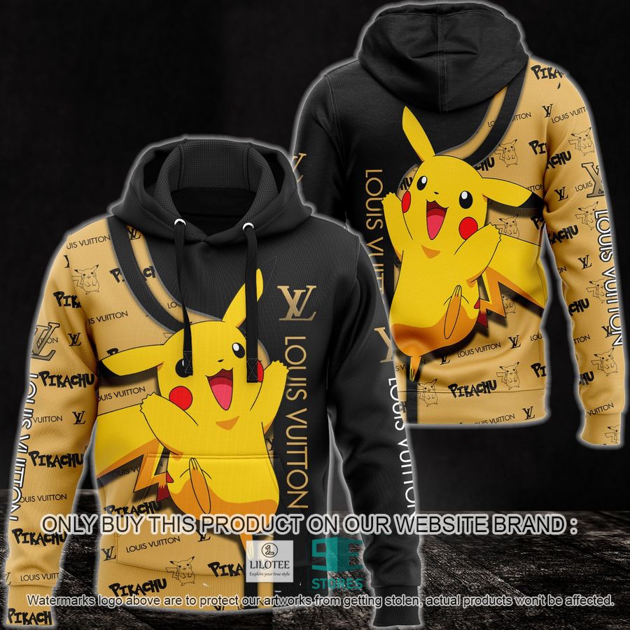 Pikachu Louis Vuitton Black Yellow 3D All Over Print Hoodie 9