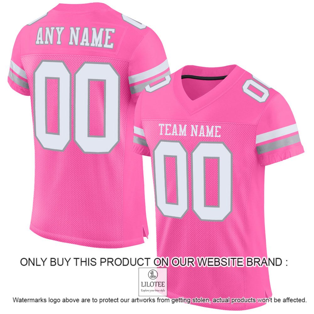 Pink White-Light Gray Mesh Authentic Personalized Football Jersey - LIMITED EDITION 10