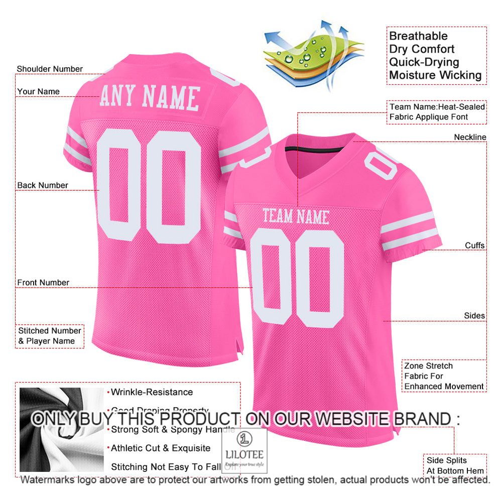 Pink White Mesh Authentic Personalized Football Jersey - LIMITED EDITION 4 Pink White Mesh Authentic Personalized Football Jersey - LIMITED EDITION - Image 4