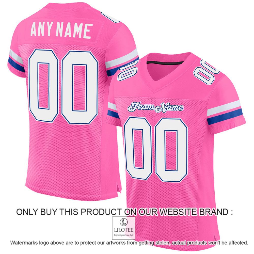 Pink White-Royal Mesh Authentic Personalized Football Jersey - LIMITED EDITION 11